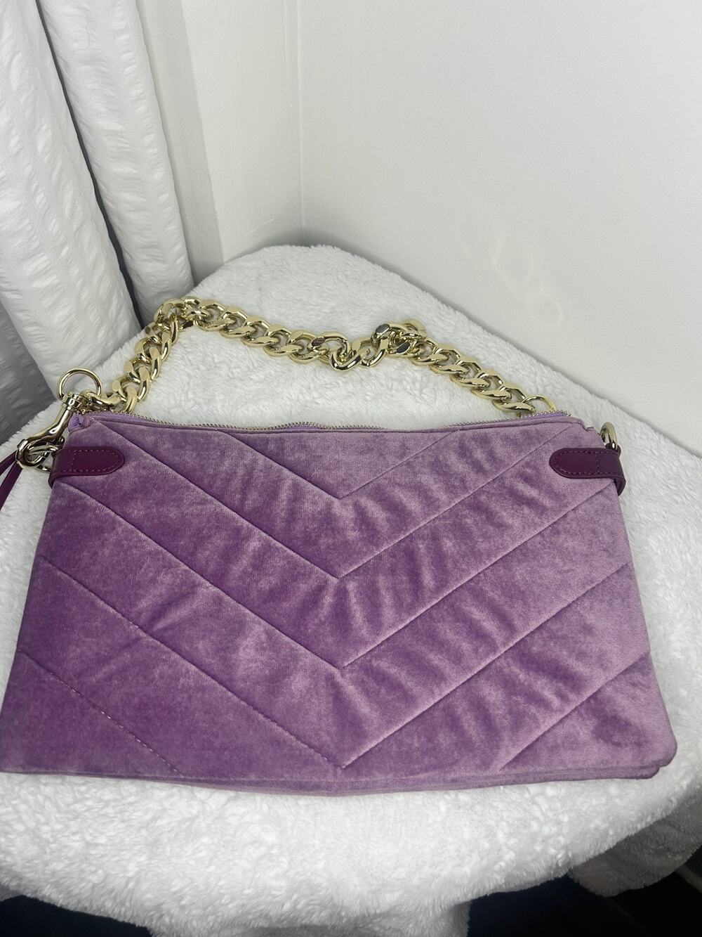 Thomas & Lee Co. "The Samantha" lavender Velvet Chevron Quilted Envelope Handbag